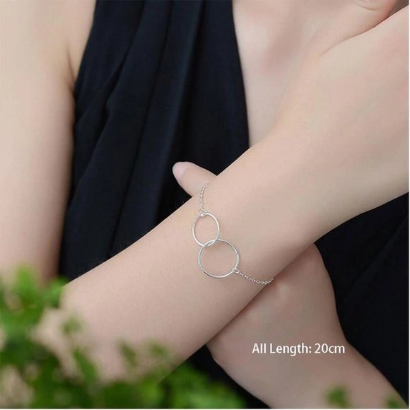 NEW 925 Sterling Silver Double Circle Bracelet - Picture 5 of 5